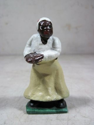 Antique Black Americana Cast Gray Iron Female Cook Woman Toy Figure