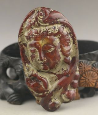 Chinese Old Natural Jade Hand - Carved Buddha Guanyin Pendant