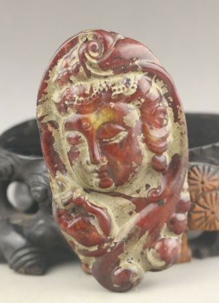 Chinese OLD natural jade hand - carved buddha guanyin pendant 2