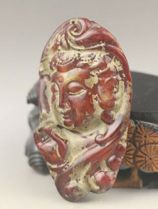 Chinese OLD natural jade hand - carved buddha guanyin pendant 3