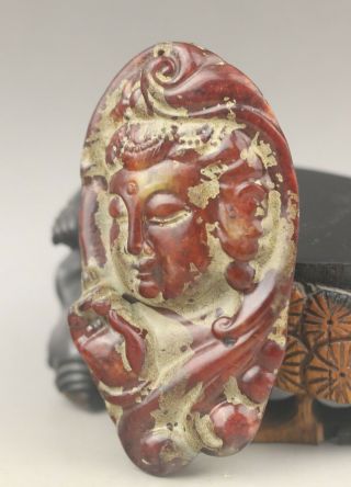 Chinese OLD natural jade hand - carved buddha guanyin pendant 4