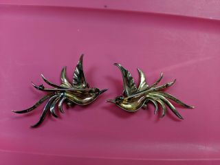 Boucher Phrygian Cap Signed Sterling Bird Pins.  Left and Right facing. 10