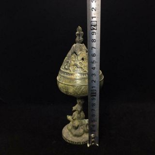 Chinese Antique Tibetan Buddhism Old Bronze Incense Burner 3