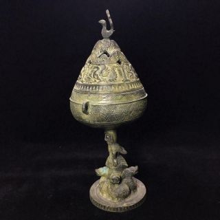 Chinese Antique Tibetan Buddhism Old Bronze Incense Burner 4