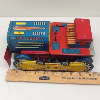 VINTAGE 1960 ' S JAPAN BATTERY OPERATED TIN TOY DOZER TRACTOR T - 27 2