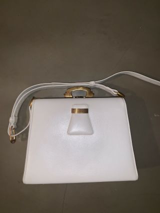 Evans Elegance White Leather Clutch Bag Art Deco Details Vintage 50s Rare