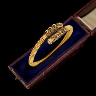Antique Vintage Nouveau 14k Bi Gold Filled Gf Etruscan Bypass Bangle Bracelet