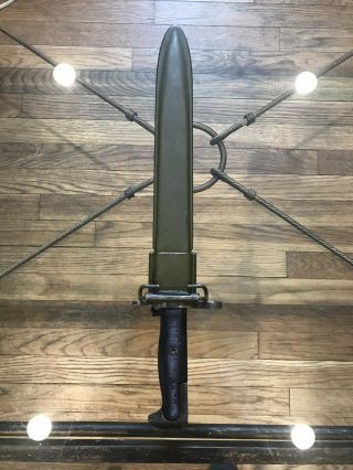 Us Ww2 Ufh M1 Garand Bayonet 10” Cut Down Dated 1943 With Scabbard