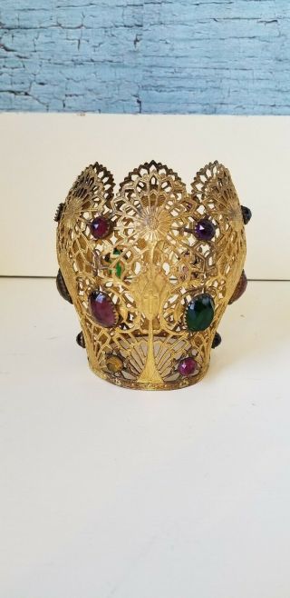 Vintage Jeweled Brass Gold Crown For Santos Infant Of Prague Religious Crown