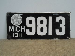 Antique 1911 4 Digit Michigan Porcelain License Plate Tag