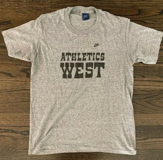 Vintage Rare 80s Nike T - Shirt Athletics West Pinwheel Era Size Xl Grey Eugene