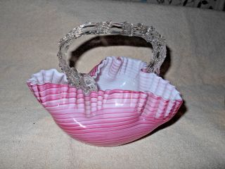 Antique Victorian Frank Welz Cranberry Swirl Art Glass Basket Polished Pontil