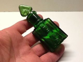 Small Antique Emerald Green Zenobia Fancy Perfume Bottle With Stopper.