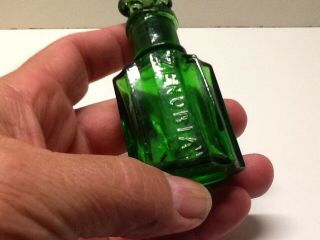 Small Antique Emerald Green Zenobia Fancy Perfume Bottle With Stopper. 2