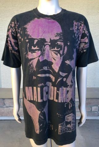 Vintage Malcolm X 2 Sided All Over Print T Shirt Usa Made Size 2xl Rap Hip Hop