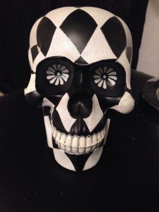 Christopher Radko Goth Punk Sugar Skull Black Checkered Home Decor Halloween