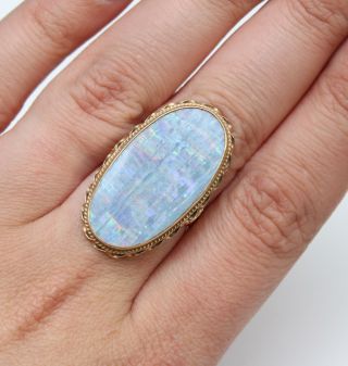 Large Vintage,  Natural Oval Black Opal,  14k Yellow Gold Ring,