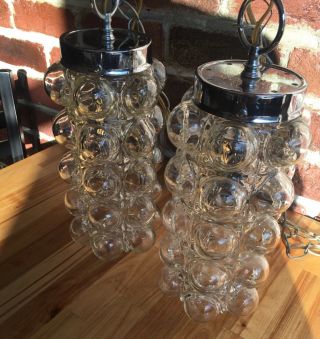 Vintage Mcm Virden Pair Chrome Nemo Glass Bubble Swag Lamp Helena Tynell Murano?