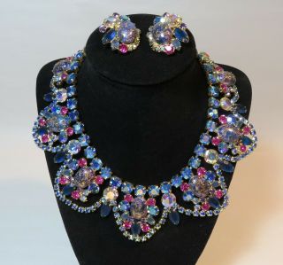 Stunning Vintage Juliana D&e Spattered Easter Egg Necklace & Earrings Blue