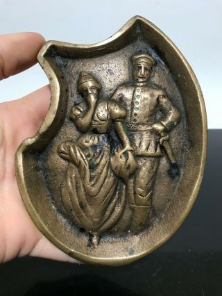 Vintage Antique Bronze Naughty Man Lifting Woman’s Dress Ashtray Trinket Plate