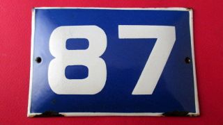 Old Vintage Door House Blue Porcelain Enamel Number 87 Tin Sign Plate