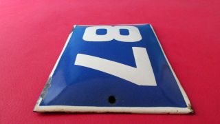 Old Vintage Door House Blue Porcelain Enamel Number 87 Tin Sign Plate 5