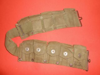 U.  S.  Army : From Korea War 1952 M1 Garand Ammo Cartridge Combat Belt 10 Pouches