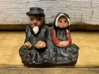 Vintage Antique Cast Iron Toy People Amish Couple For Horse Buggy Wagon Hubley ?