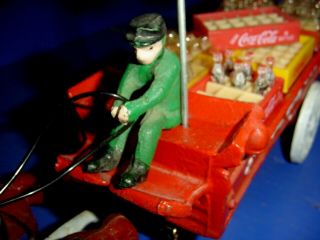 Vintage Coca Cola Cast Iron Horse Drawn Wagon With 7 Cases 30 Coca Cola Bottles 3