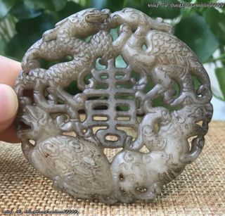 China Natural Jade Stone Hand Carved Dragon Turtle Amulet Necklace Pendant Ai32
