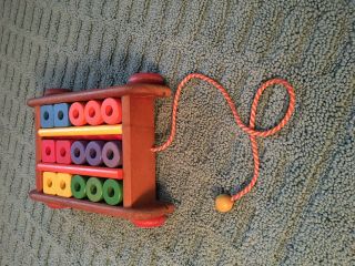 Vintage Playskool Wooden Wagon Pull Toy With 21 Wooden Blocks 6 different colors 2