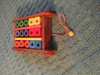Vintage Playskool Wooden Wagon Pull Toy With 21 Wooden Blocks 6 different colors 4