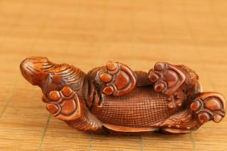 Asian old antique boxwood anger rhinoceros statue netsuke table home ornament 6