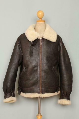 Vtg Avirex B - 3 Brown Usaaf Sheepskin Leather Flight Jacket Size 44