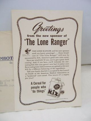 1941 Lone Ranger Kix Cereal Premium Photo Mailer & Greetings Paper Complete 3