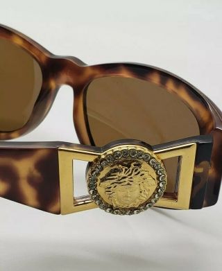 GIANNI VERSACE True Vintage Sunglasses 424 BROWN 80 ' s Gold Medusa Head & Stones 2