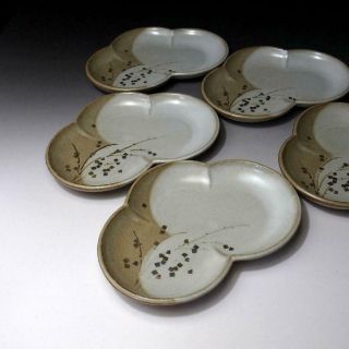 UE6: Vintage Japanese 5 Pottery Tea Plates,  Kyo ware,  Pine tree 2