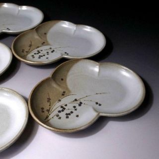UE6: Vintage Japanese 5 Pottery Tea Plates,  Kyo ware,  Pine tree 3