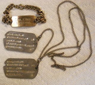 Wwii Dog Tags,  Engraved Id Bracelet With Same Name & Serial Number 1944