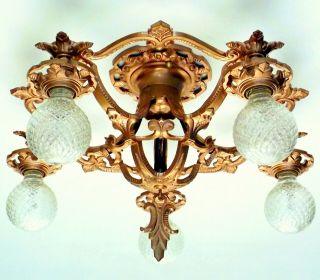 Vintage Art Deco Victorian 5 Light Semi Flush Mount Ceiling Fixture Chandelier