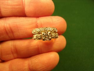 Tremendous Ladies Vtg Antique Art Deco 14k Yellow Gold Diamond Wedding Ring Set