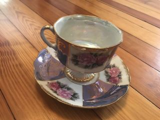 Vintage Purple Luster Tea Cup & Saucer,  Gold Trim,  Floral