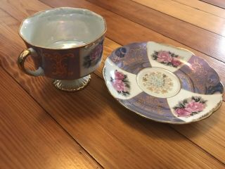 Vintage Purple Luster Tea Cup & Saucer,  Gold Trim,  Floral 5