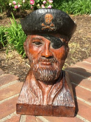 Rare Pirate Wood Carving Carved Wooden Sculpture Skull And Bones
