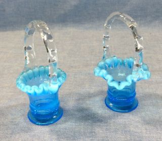 Vintage Fenton Miniature Blue Opalescent Baskets (2)