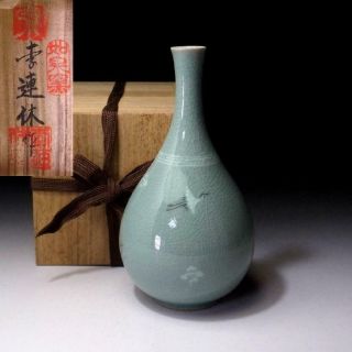 Wr3: Vintage Korean Celadon Vase By Famous Potter,  Li Lian Xiu,  Tea Ceremony