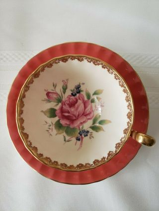 Vintage Aynsley England Coral Gold and Pink Rose Bone China Cup & Saucer 3