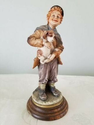 Capodimonte Boy With Dog Figurine