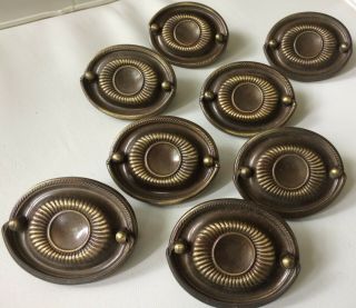 Set Of 8 Vintage Oval Hepplewhite Style Brass Finish Drawer Pulls A