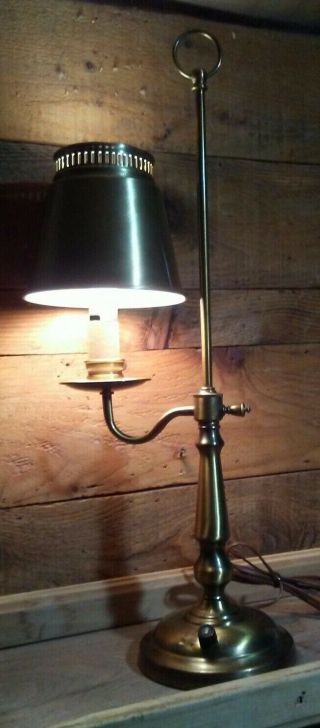Vintage Mid Century Modern Solid Brass Student Desk Table/student Lamp W/ Shade